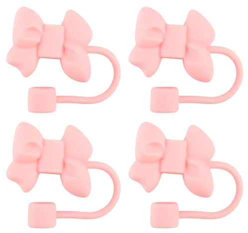 Lotsdonxia 4 Pcs Silicone Bow Straw Covers Stylish Toppers Straw Accessories for 30oz & 40oz Tumblers Cups Reusable, Durable Designs (Pink)