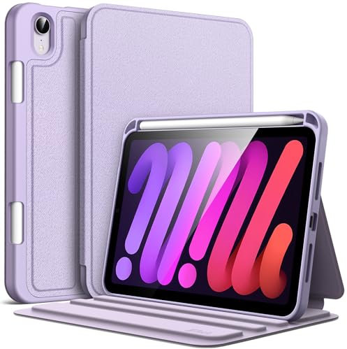 JETech Custodia per iPad Mini (A17 Pro, 2024 Modello, 7a) / Mini 6 (2021 Modello, 6a) con Portapenne, Sottile Folio Supporto Protettiva Cover, Multi-Angolo Visualizzazione (Viola)
