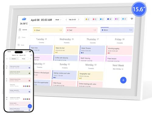 HoziRes Digitaler Kalender, 15,6'' Digitaler Kalender Wand, Elektronischer Wandkalender, 1920x1080 FHD Touchscreen Familienplaner mit 32GB Speicher, Intelligenter Tischkalender Digitaler Bilderrahmen