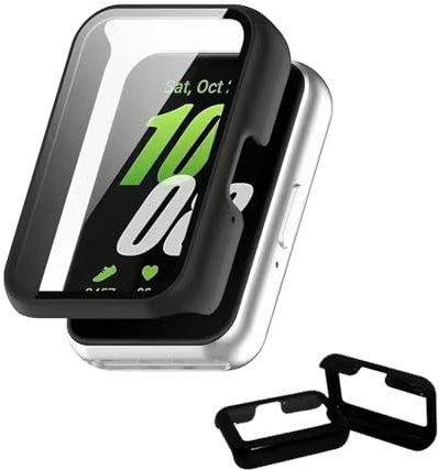 Set di 2 Cover Protettive per Samsung Galaxy Fit 3 con Pellicola Protettiva in Vetro Temperato HD, Custodia Ultra Sottile in PC, Protezione Antigraffio e Anticollisione per Smartwatch