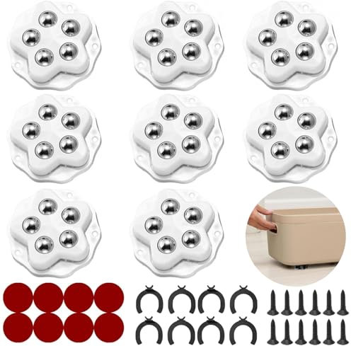 STOAT®kugelrollen。8 Stück Rollen mit je 5 Kugeln, 300KG Belastbarkeit, mit Kleber und Schrauben. Universal 360 mobiles Rad für den Transport von Möbeln, Waren Möbel-Rollen (Weiß: 8er-Pack)