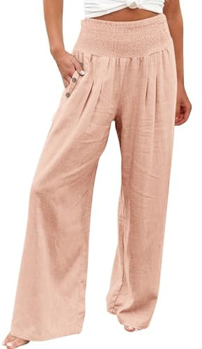 uxxnjfg Pantaloni Lino Donna Comodi Pantaloni Donna Estivi Leggeri Eleganti Taglie Forti Abbigliamento Yoga Curvy Gamba Larga Leggings Palazzo Palestra Mare Pant Rosa Chiaro M