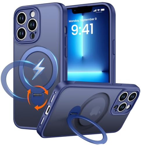 PuyaTeya Magnet-Ständer 360° für iPhone 13 pro max Hülle, Matt-Blau | Kompatibel mit Magnetischer 16FT Military Drop Protection, Anti-Kratzer/Fingerabdruck Handyhülle für iPhone 13 pro max