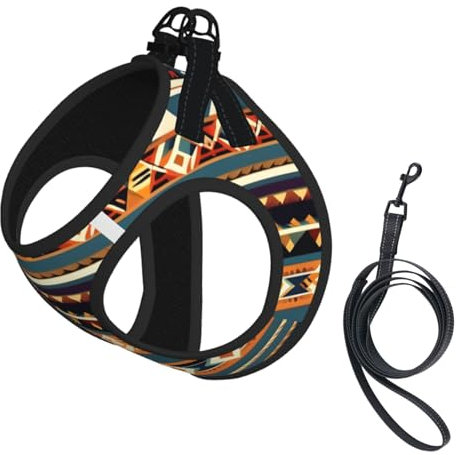 Hundegeschirr und Leine, Set mit Indianer-Muster, reflektierend, verstellbar, Welpenweste für kleine, mittelgroße und große Hunde, Katzen