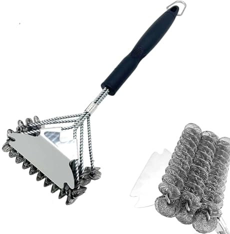 BBQ Grill Cleaning Brush, BBQ Cleaner Cleaning Brush with Stainless Steel Scraper for Charcoal Grill, Electric Grill, Gas Grill, Easily Cleans Metal Grills and Porcelain Grates Without Damage