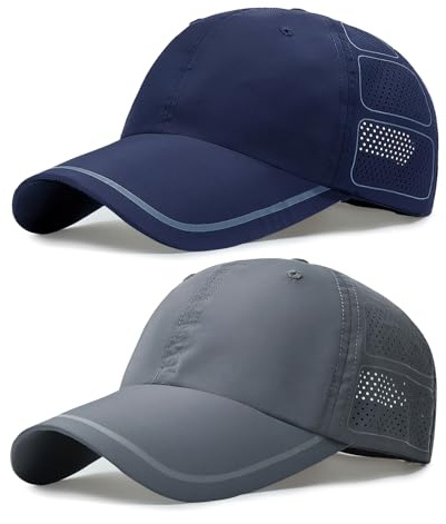 TAGVO Schnelltrocknende Baseballkappe für Herren Damen, 2 Stück Verstellbar Sonnenschutz Sports Mesh Baseball Cap, Leicht, Atmungsaktiv und Faltbar Baseballkappe Sonnenhut für Reisen Draußen läuft