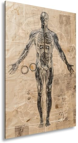 Leinwandbild Anatomie auf Pergament – Kunst trifft Wissenschaft. Format: 120x80cm XXL Kunstdruck Bild auf Keilrahmen/Wandbild/Wohnzimmer Dekoration