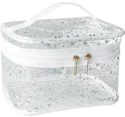 TotePrint Star Pattern PVC Cosmetic Bag Waterproof Square Bucket Shape 22 x 14 x 14 cm Travel Makeup Organiser (Pack of 1), transparent, Modern