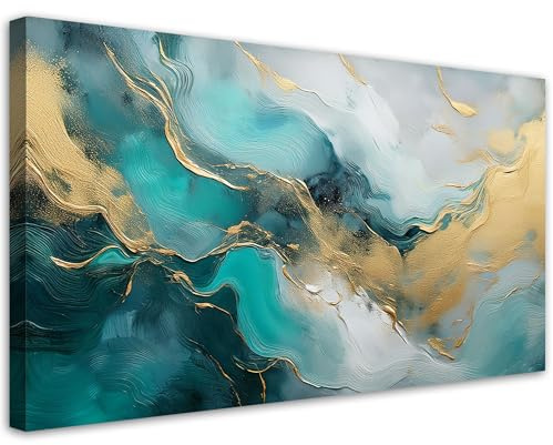 Feeby Leinwand Bilder - Bild Wohnzimmer - Marmor-Abstraktion Glamour - 120x60 1tlg - Deko Schlafzimmer Groß - Dekoration Canvas - Gemälde - Modern Wandbilder - Kunstdruck