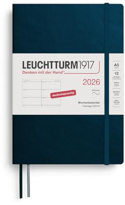 LEUCHTTURM1917 372561 Wochenkalender Medium (A5) 2026, 12 Monate, Softcover, Deep Sea, Deutsch