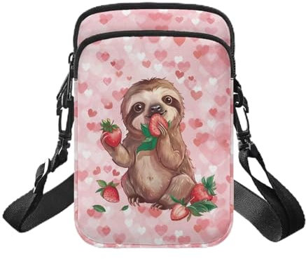 TSOVTHRID Riñonera cruzada para mujer, para correr, senderismo, ciclismo, viajes, Corazón rosa perezoso de fresa