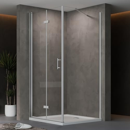 AQUENITH Duschkabine Eckeinstieg mit Seitenwand 90x70x195cm Eckdusche | Rahmenlos Duschtür mit Festem Seitenteil,6mm Sicherheitsglas ESG Klarglas Nano-Beschichtung,flexible Montage,Hebe-Senk-System