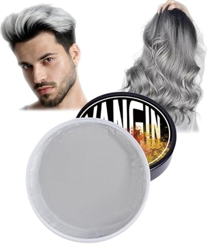 Temporary Silver Gray Hair Color Wax, Washable Instant Hair Dye Cream, Disposable Coloring Mud for Men Women Youth, Grey Natural Styling Pomades Hair Makeup Paint Wax for Party Cosplay DIY Halloween