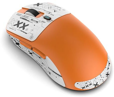 Plyisty Leichte Gaming-Maus, 6 Geschwindigkeiten 1200-12000 DPI, Ergonomisches Design für Große Hände, 3 Modi Verkabelt / 2,4 G/Bt, 500mAh, 300IPS-Sensor, Wiederaufladbar (ORANGE)