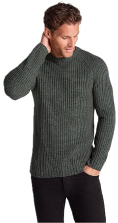 TOG24 Leonard Mens Knitted Sweater, Men s Chunky Knit Jumper with Striped Pattern, Mens Knitwear Jumper with Ribbed Hems and Contrast Colourway Mid Grey