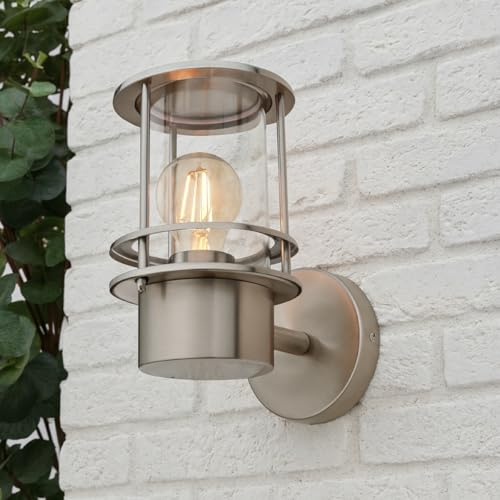 CGC Outdoor Outside Wall Light Stainless Steel Silver Garden Patio Porch Door Conservatory Decking Shed (Clear Diffuser)