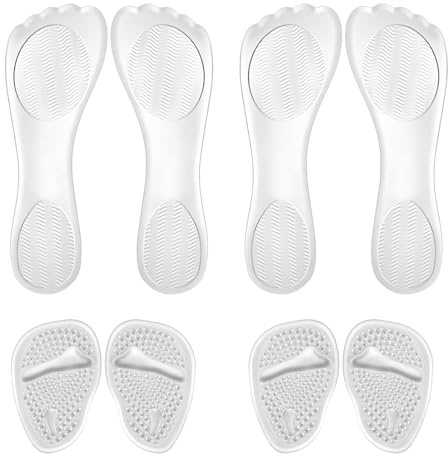 4 Pairs Gel Shoe Inserts for High Heels, Adhesive Cushion Insoles Pads | 2 Styles, Reusable Party Feet Gel Cushions for Pain Relief, for Women HighHeels Sandals Boots