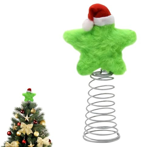 Weihnachtsbaumspitze mit fünfzackigem Stern, grüner Hut, Puppe, Mini-Weihnachtsbaumspitze, Geschenkartikel, rustikale Baumspitze, Dekoration, leuchtende Farben, lustige Weihnachtsdekoration