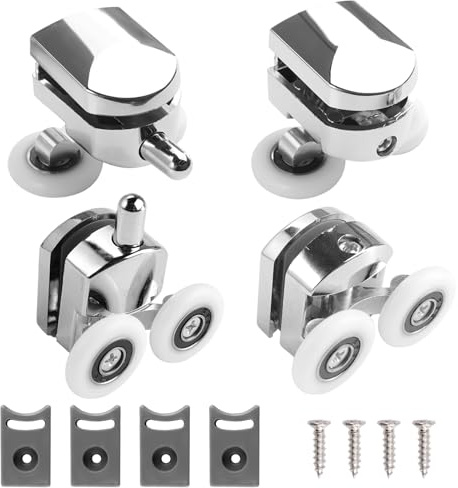 4 Stück Duschtürrollen,25mm Duschtür Rollen Ersatzteile für Glas 4-6 mm | Durchmesser Duschkabine Rollen mit Anti-Kollisionsblock und Schrauben,Duschtürrollen für Duschtüren