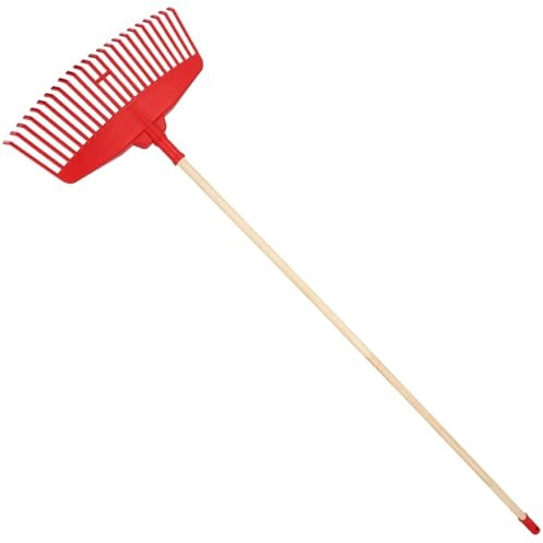 KOTARBAU® Rastrello Per Foglie - Plastica - 48 cm - Rastrello Giardino - Extra-Click - con Manico in Legno - 150 cm - Rastrelli Per Erba - Rosso e Legno Naturale
