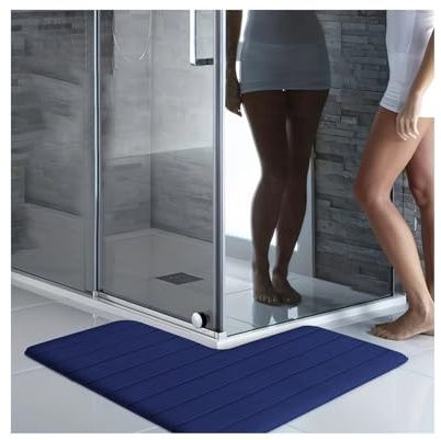 YDYAENIO Eck-Duschmatte L-förmige, gestreifte Badezimmer-Fußmatte, rechtwinklige Duschraum-Saugmatte, rutschfeste Toilettenmatte for Eckduschen(Blue,75x75x45cm)