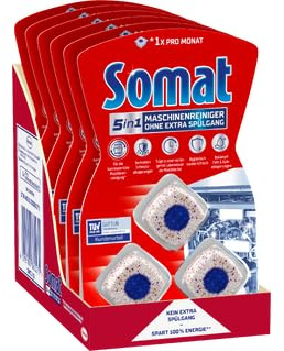 SOMAT 5in1 Maschinenreiniger (6x3 WL), Anti-Kalk Spülmaschinenreiniger für monatlichen Gebrauch, Reinigungs-Tabs für die Spülmaschine für längere Lebensdauer, ohne extra Spülgang