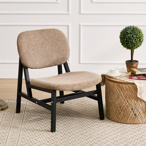 DAYALANE Loungesessel, Relaxsessel ohne Armlehne, Braun | Lounge-Stuhl aus Chenille, Lesesessel mit Holzbeinen, Polstersessel für Wohnzimmer Balkon