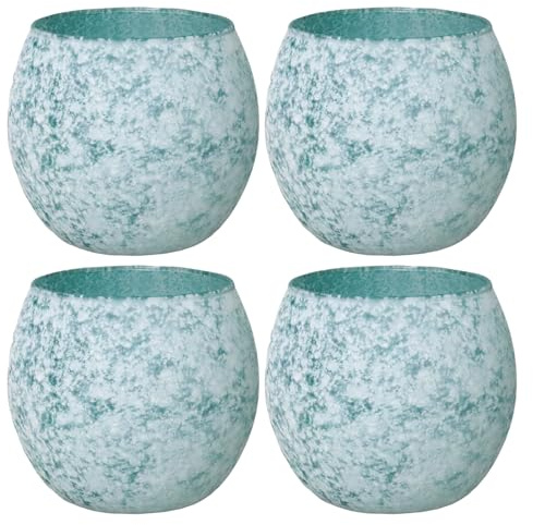 Blau Teelichthalter Glas 4er Set für Sommer Hochzeit | Maritim, Sommerdeko, Hochzeitstisch, Votivkerzen, windgeschützt, wiederverwendbar, Strandparty, romantisch