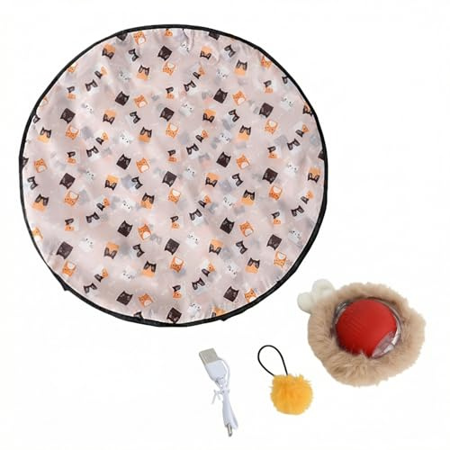 Litinliv Interaktives Katzenspielzeug, Katzenspielzeug Matte Mit Ball, Interactive Cat Hunting Toy, Leises Automatisches Interaktives, Intelligenzspielzeug für Katzen, Verstecken Suchen Mäusefangspiel