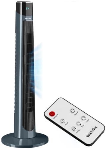 tectake® Ventilateur Colonne 93 cm, 3 modes 3 vitesses, Minuterie 12h, Télécommande, Oscillation à 90°, Ecran tactile & Affichage LED, Ventilateur Silencieux, Faible consommation d'énergie - Gris