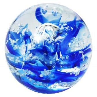 Traumkugel- Briefbeschwerer groß: Motiv klar mit blauen Streifen Fluoreszierend/Nachtleuchtend