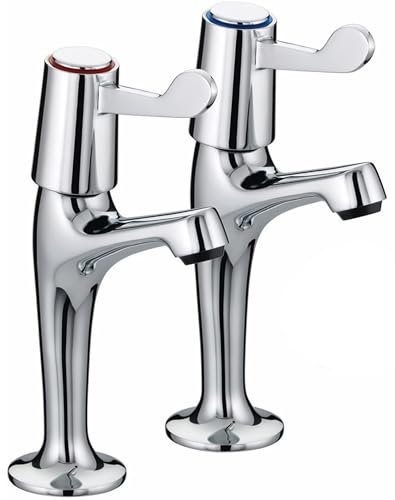 Pair of Chrome Lever Type Kitchen Sink Pillar Tall Leg TAPS Pair Easy USE Set