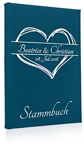 Hochzeitideal – Personalisiertes Stammbuch der Familie 161 türkis - 21,0 cm x 15,0 cm - Buchbinderleinen Stammbuch Hochzeit - Familienbuch Standesamt mit 6-Fach Ringmechanik