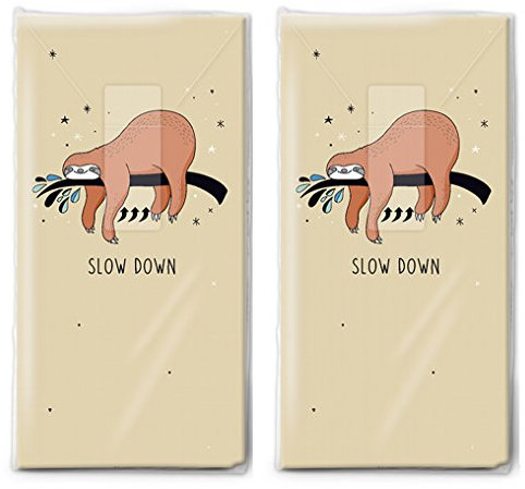 Taschentücher bedruckt 2x 10 Taschentücher Immer langsam/Faultier/Kinder/Tiere, Papiertaschentücher, 4-lagig, Beige, Schwarz, Braun, wiederverschließbare Packung