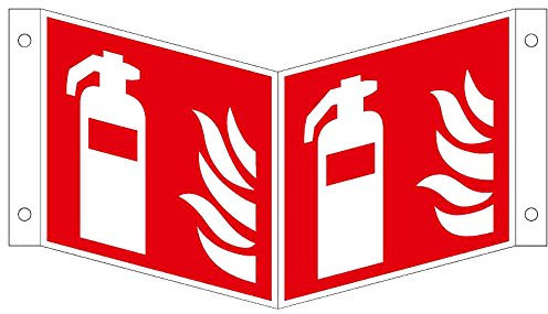 Winkelschild Kunststoff-Platte, 150 x 150 mm, Winkelschild/Nasenschild mit Feuerlöscher- Symbol- Schild ISO 7010 F001