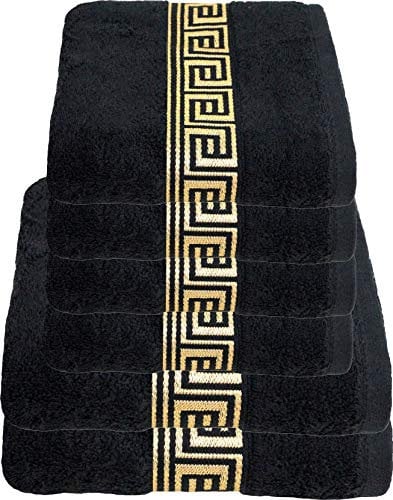 Julie Julsen 6 TLG Handtuchset 2 Badetücher 4 Handtüche Chemikalien-Frei 600g/m² Schwarz-Gold 100% Baumwolle - Oeko TEX Std 100 Zertifizierung - Weich und Saugstark - Waschmaschinenfest
