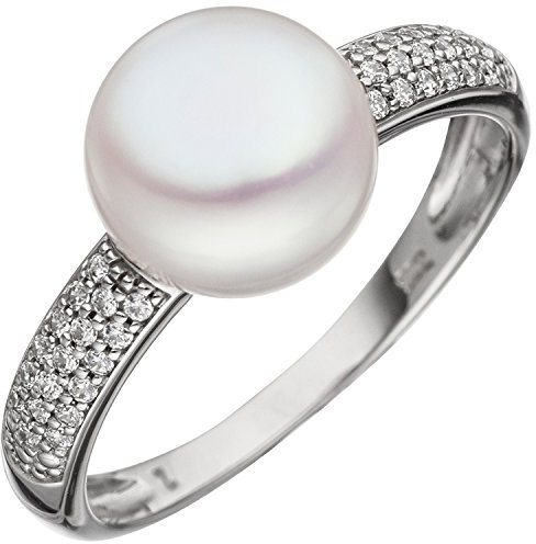 Jobo Damen-Ring aus 333 Weißgold mit Perle und Zirkonia Größe 58