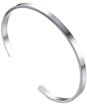 PAURO Herren Damen Edelstahl 4MM Eröffnung Einfach Armband Armreif Manschette für Unisex Silber Durchmesser 63MM