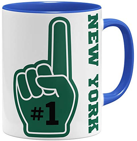 OM3 N.Y. Number One #1 New York - Tasse | Keramik Becher | 11oz 325ml | Beidseitig Bedruckt | Royalblau