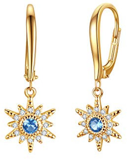 E Jewelry Damen Silber 925 Stern Creolen, Blau-weißem Zirkonia Ohrringe, 18 Karat vergoldet French Hook Ohrhänger für Frauen