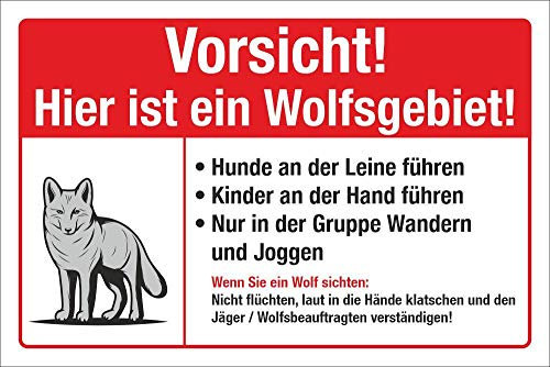 WERBEPUNKT. Schild Wolfsgebiet Wolf Hunde anleinen Kinder Gefahr Warnung 3 mm Alu-Verbund 300 x 200 mm