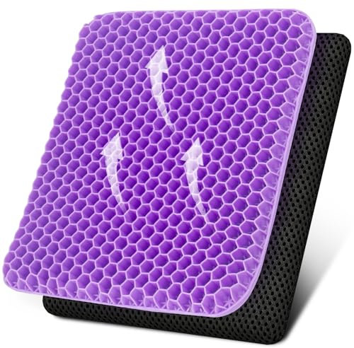 Deyikeji Gel Sitzkissen,orthopädisches sitzkissen für Auto, Büro- & Rollstuhl,Cool & Atmungsaktiv Hochelastisches Stuhlstützkissen Entlastet Hüftmüdung (Lila)