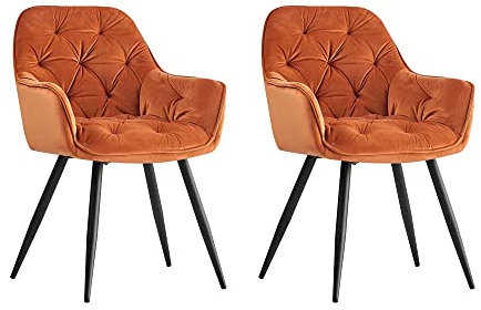 JaHECOME Esszimmerstuhl,Sessel,Samt,Wohnzimmerstuhl,Farbe wählbar,Retro-Design,Stoff,gepolsterter Sitz mit Rückenlehne,Schwarze Metallbeine für Küche, Schlafzimmer, Esszimmer(Orange,2)