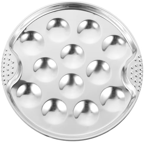 DOITOOL Acier Inoxydable Escargot Plaque - Plaques à Escargots Avec 12 Trous, 19CM Réutilisable Palourde Huître Servant Pan pour Escargot - Assiettes Plates