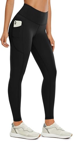 CRZ YOGA Gebürstetes Gefühl Damen Leggings Sportleggins Matt Hight Waist Yogahose Sports Fitness Hose - 64cm Schwarz 44