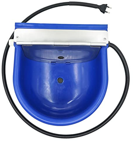 Beheizte Tränke für Pferde, für den Außenbereich, automatisch, mit verstellbarem Schwimmerventil & Abflussloch, für Rinder, Ziegen, Tränke (EU), Dunkelblau