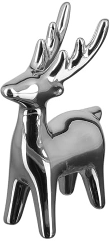 Fink stehendes kleines Deko Rentier 3 x 6.5 x 10.5 cm Silber aus Keramik zum Aufstellen