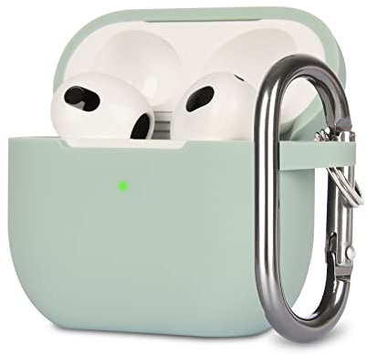 KOKOKA Silikon Hülle Kompatibel mit AirPods 3 Case und Schutzhülle für AirPods 3rd Generation 2021, Stoßfeste Weiche Dünne Case für Airpods 3 Mit Karabiner, Front-LED Sichtbar, Cloud Grey