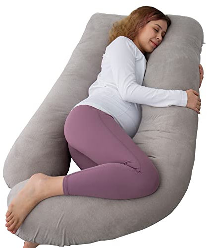 AMCATON 152 cm Schwangerschaftskissen zum Schlafen, extra großes U-förmiges Körperkissen, Schwangerschaftskissen, Schwangerschaftskissen für Schwangere mit Velours-Bezug (Grau)