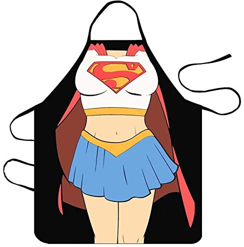 XingDerK Divertido Delantal de Cocina Impermeable para Hombre Mujer Pareja Cómic Delantal Disfraz Regalo (Supergirl)